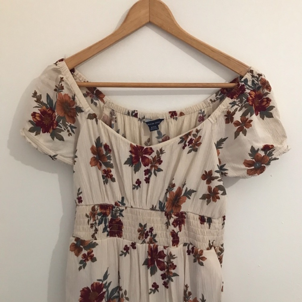 Full length, off the shoulder, floral romper.